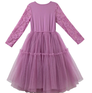 Princess Lace L/S Tutu Dress - Berry