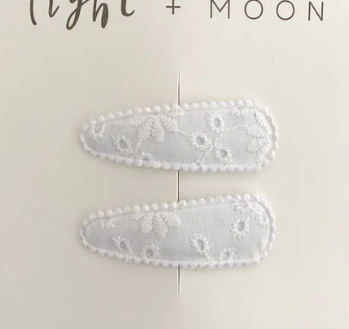 Linen Snap Clips - White Embroidery