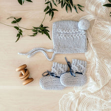 Load image into Gallery viewer, Blue Merino Wool Baby Bonnet & Booties Set