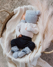 Load image into Gallery viewer, Blue Merino Wool Baby Bonnet & Booties Set