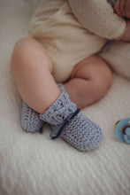 Load image into Gallery viewer, Blue Merino Wool Baby Bonnet & Booties Set