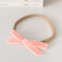 Load image into Gallery viewer, Velvet Petite Bow Headband - Coral