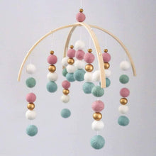 Load image into Gallery viewer, Dusty Pink, Mint, White & Gold Felt Ball Mobile