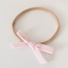 Load image into Gallery viewer, Velvet Petite Bow Headband - Lullaby Pink