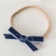 Load image into Gallery viewer, Velvet Petite Bow Headband - Moonlight Blue