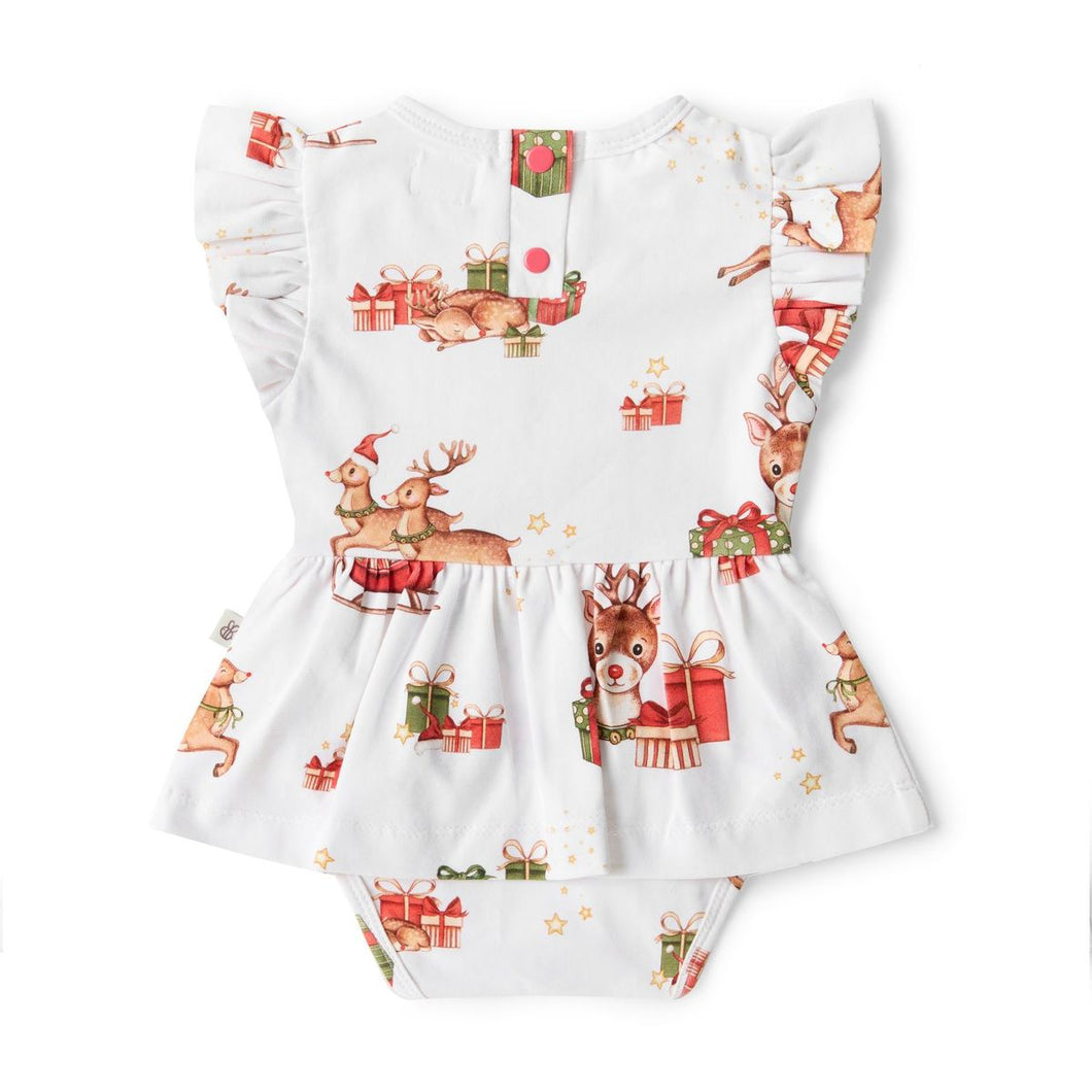 Reindeer Short Sleeve Bodysuit with Frill