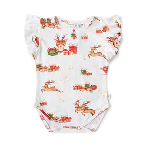 Reindeer Short Sleeve Bodysuit with Frill