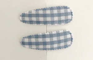 Linen Snap Clips - Baby Blue Gingham
