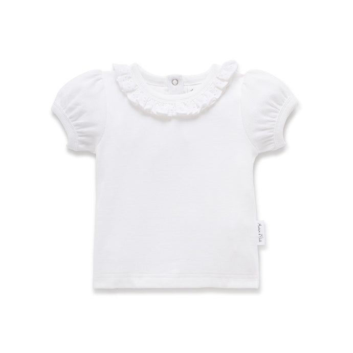 White Ruffle Puff Top