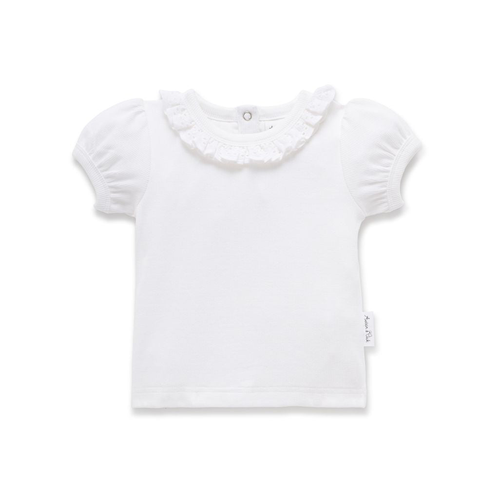 White Ruffle Puff Top