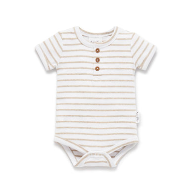 Stripe Rib Henley Onesie