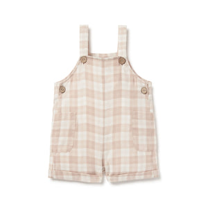 Taupe Gingham Overalls