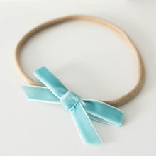 Load image into Gallery viewer, Velvet Petite Bow Headband - Turquoise