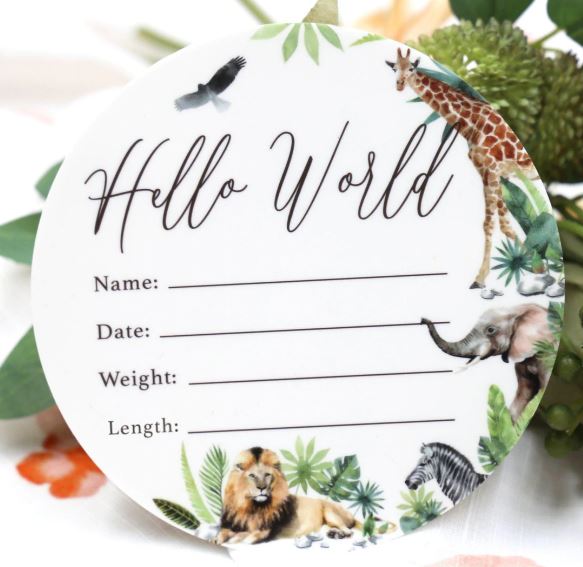 Birth Announcement Card - Hello World Jungle Animals