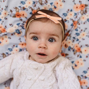 Velvet Petite Bow Headband - Coral