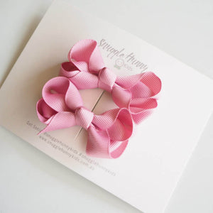 Bow Clip Small Piggy Tail Pair - Dusty Pink