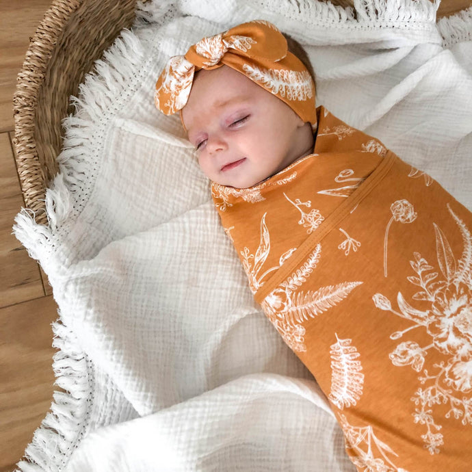 Organic Jersey Swaddle - Golden Floral
