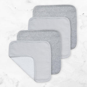 4-pk Face Washers - Grey Stripe