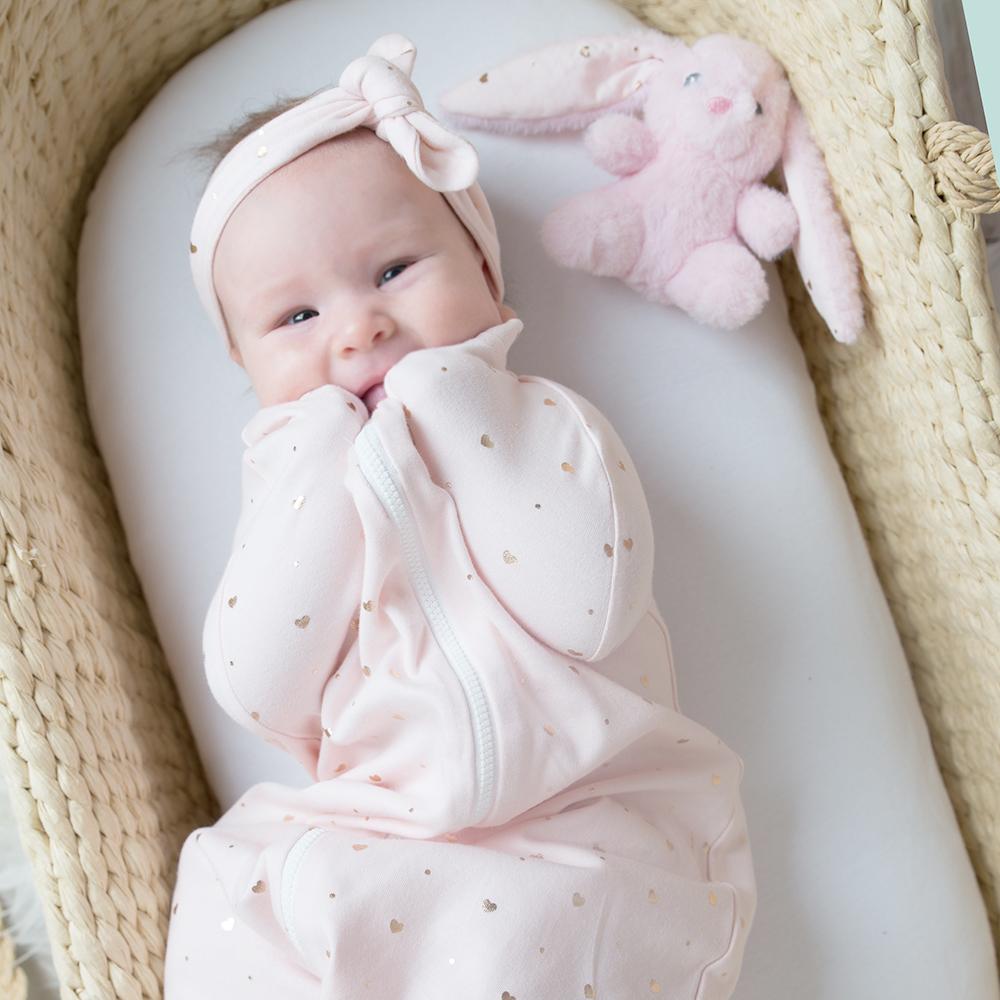 Zip Up Smart Swaddle - Hearts Pink