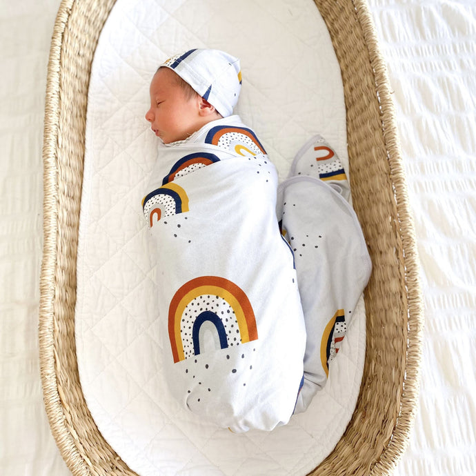 Organic Jersey Swaddle - Navy Rainbow