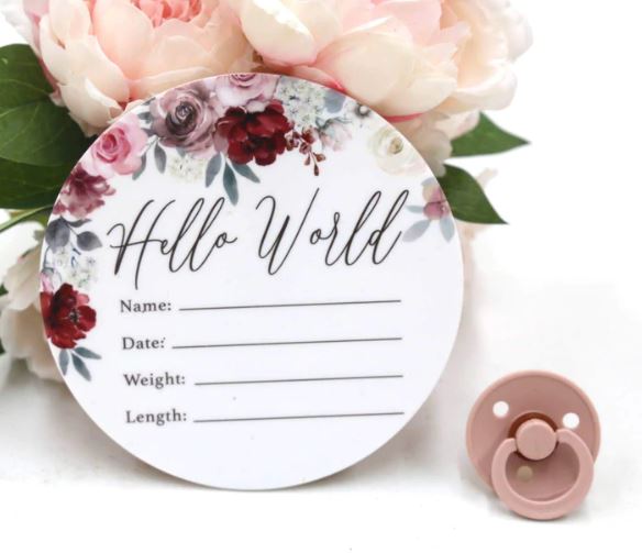 Birth Announcement Card - Hello World Pink Florals