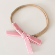 Load image into Gallery viewer, Velvet Petite Bow Headband - Rose Pink