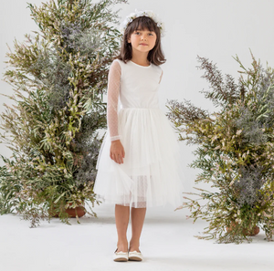 Sally L/S Spot Tutu Dress - Ivory